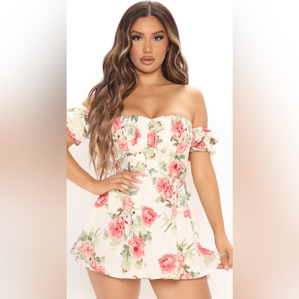 Floral off the shoulders Ivory Romper